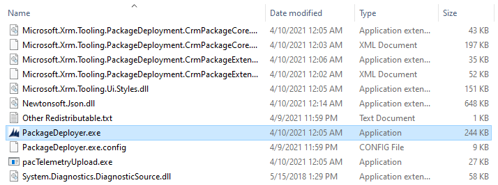 لقطة شاشة تُظهر ملف PackageDeployer.exe المحدد.