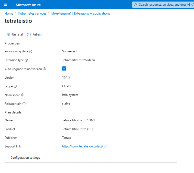 صفحة مدخل Azure لخصائص الملحق.