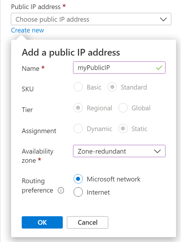 لقطة شاشة لإنشاء عنوان IP العام.