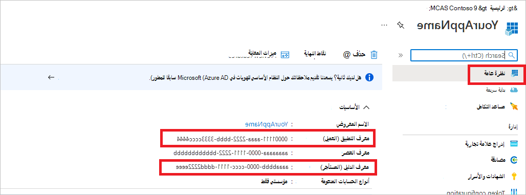 لقطة شاشة لمعرف التطبيق الذي تم إنشاؤه.