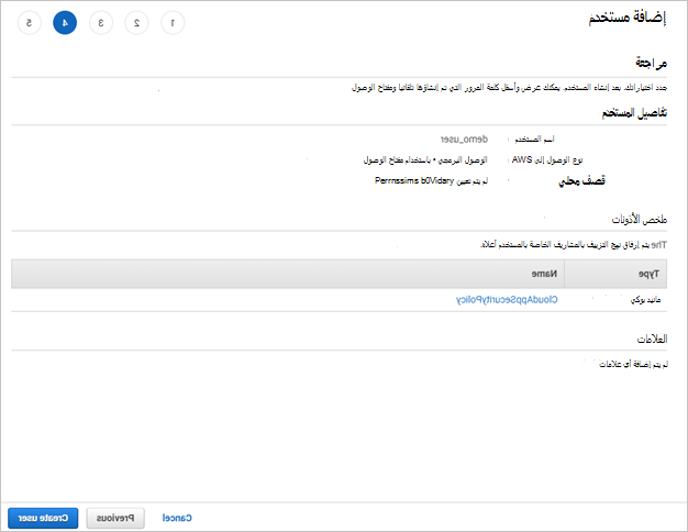 أذونات المستخدم في AWS.