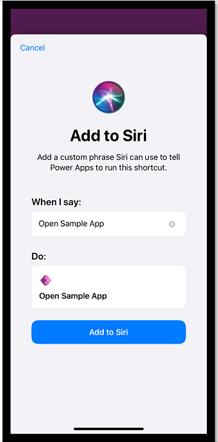 حدد إضافة إلى Siri.