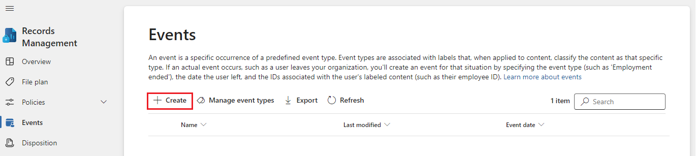 Create an event to trigger start of retention for event-based retention labels.