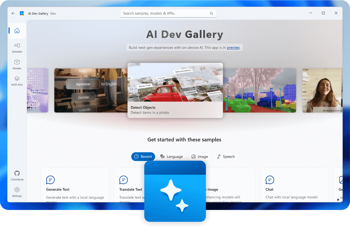 A screenshot of the AI Dev Gallery app