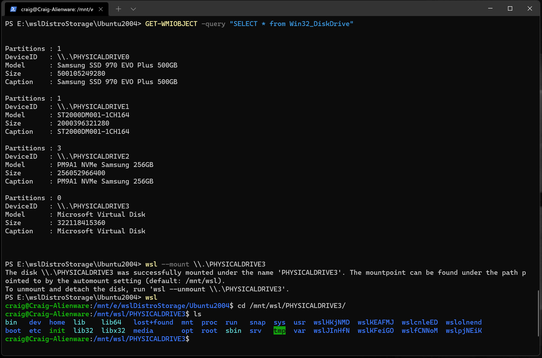 wsl mount command screenshot