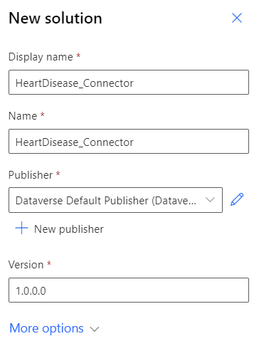 Captura de pantalla de com crear una solució per emmagatzemar el connector personalitzat.