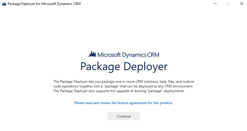 Captura de pantalla de la Package Deployer landing page.