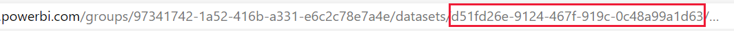 Captura de pantalla del id. de conjunto de datos tal y como aparece en una dirección URL de Fabric.
