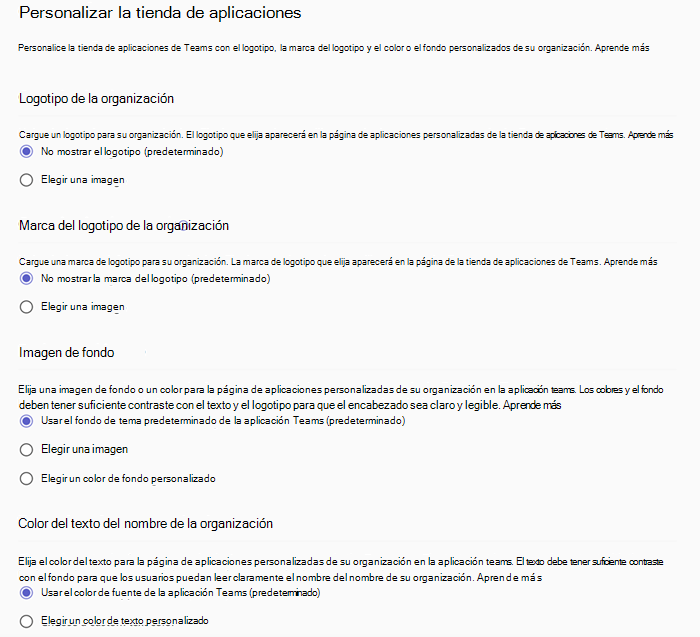 Captura de pantalla de las directivas de personalización de la tienda de aplicaciones de Teams en el Centro de administración de Teams.