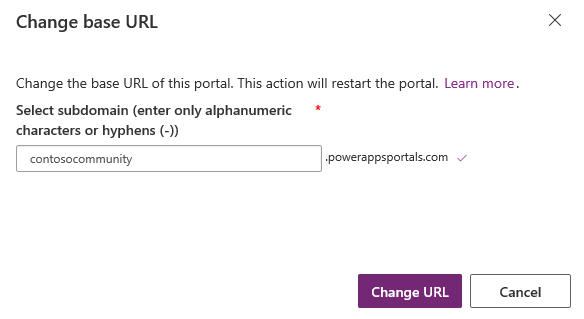 Especificar una nova adreça URL base per al portal.