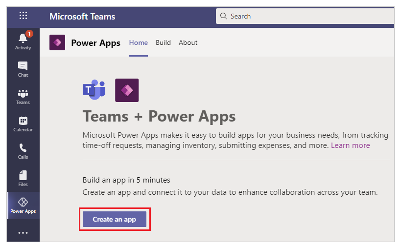 Crear una aplicació de la pàgina inicial de Power Apps.