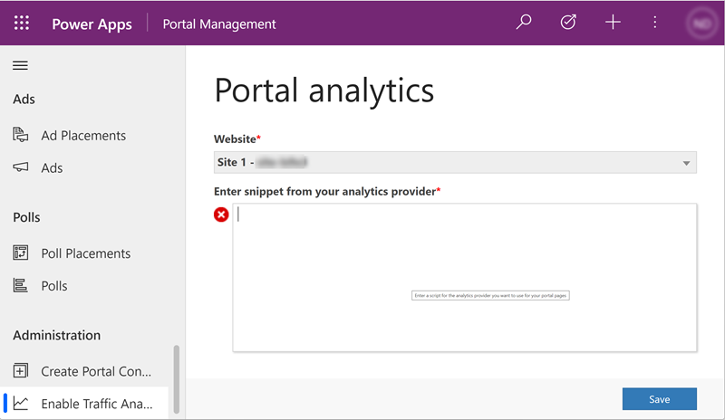 Habilitar l'anàlisi de trànsit utilitzant l'aplicació Administració del portal.