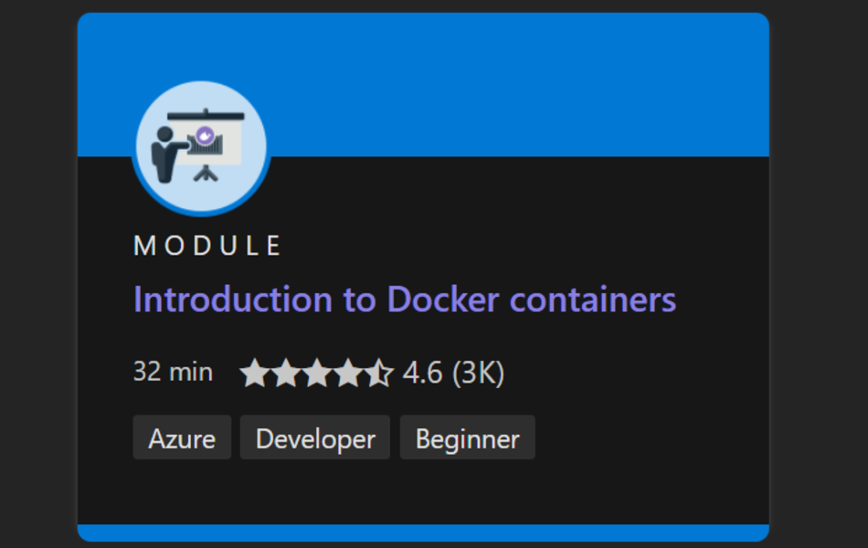 Captura de pantalla del curso de Docker en Microsoft Learn