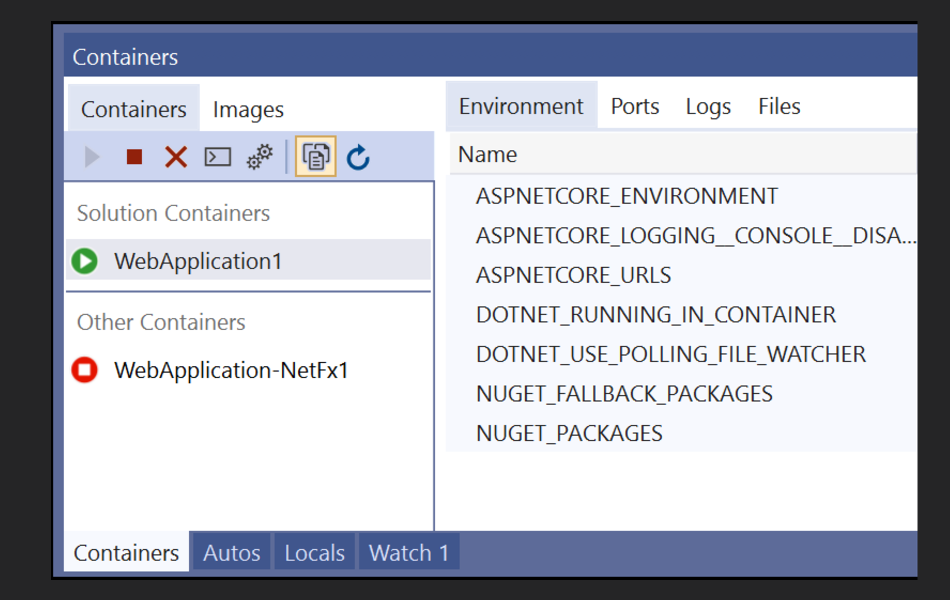 Menú de Docker en Visual Studio