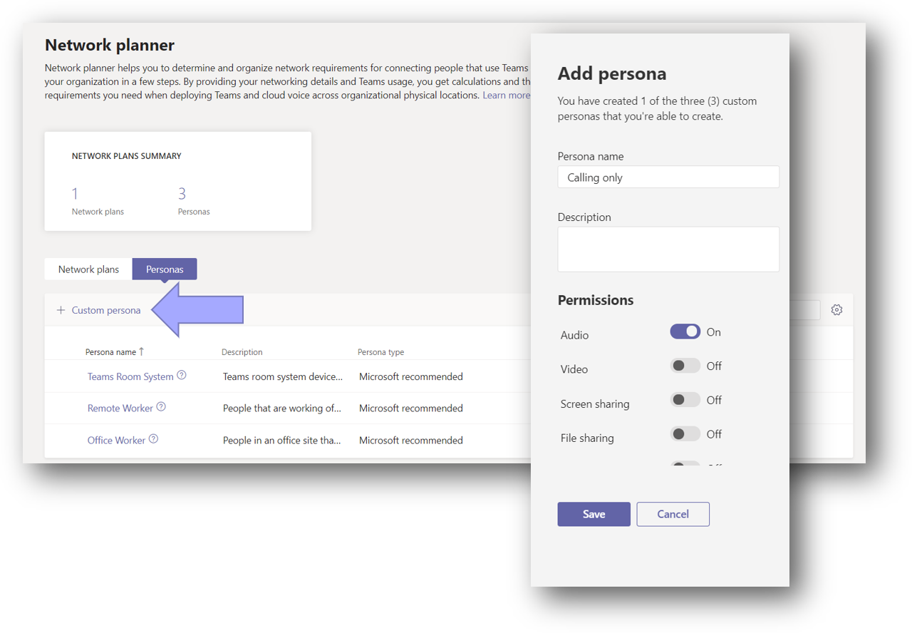 Adding a persona in network planner