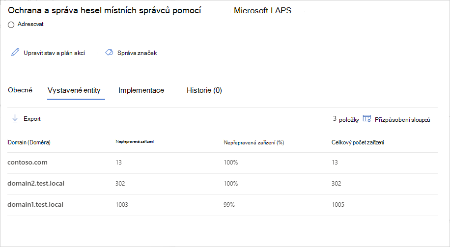 Vyberte doménu se zařízeními nechráněnými nástrojem LAPS.