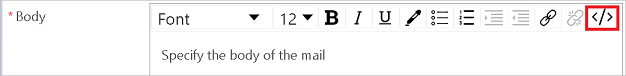 Snímek obrazovky tlačítka, které můžete použít k zadání kódu HTML do textu e-mailu.