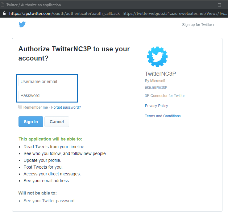 Sign in to Twitter account.