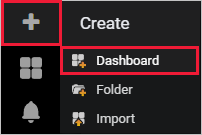 Screenshot of the Grafana settings menu with the dashboard option highlighted.