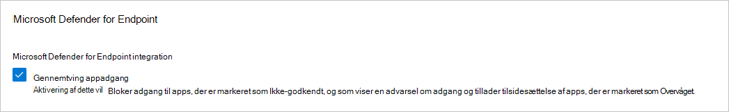 Skærmbillede, der viser, hvordan du aktiverer blokering med Defender for Endpoint.
