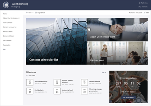 Screenshot of an event planning site in SharePoint.