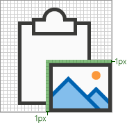 32 px Symbol mit einer Lücke von 1px zwischen dem Modifizierer und der zugrunde liegenden Basis.