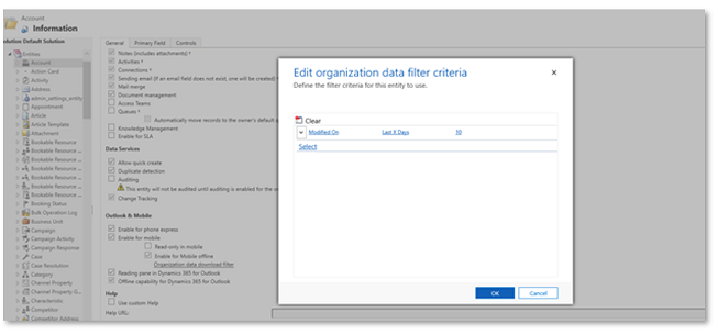 Organisationsdatenfilter bearbeiten.