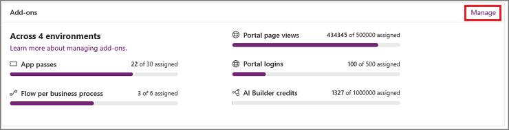 Beispiel für gekaufte Kapazität im Admin Center