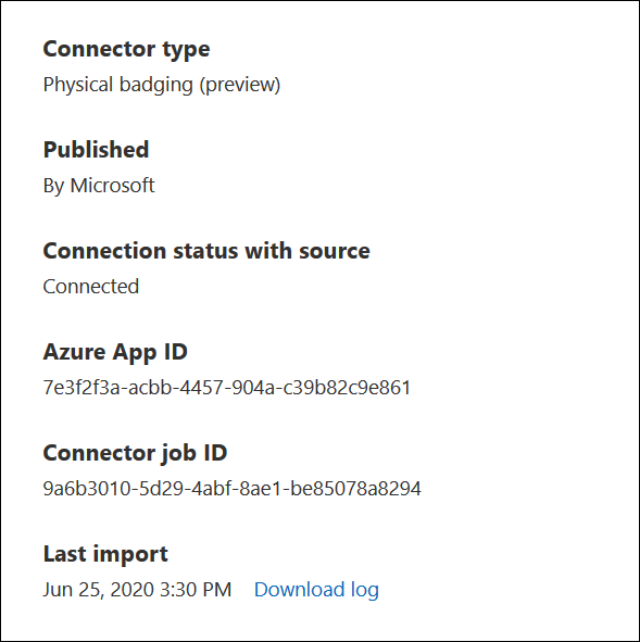 Status-Flyoutseite für physischen Badgingconnector.