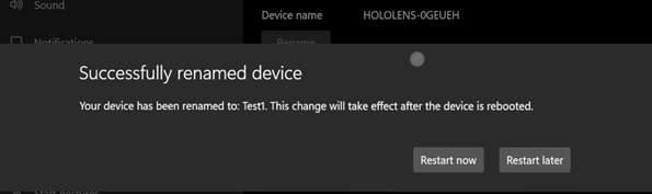 Screenshot: HoloLens 2 erfolgreich umbenannt wurde