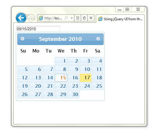 Mit Datepicker erstellte Popupkalender