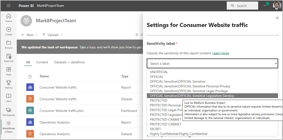 Power BI-Bezeichnungsoptionen.