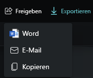 Screenshot: Exportoptionen für freigegebene Sitzungen