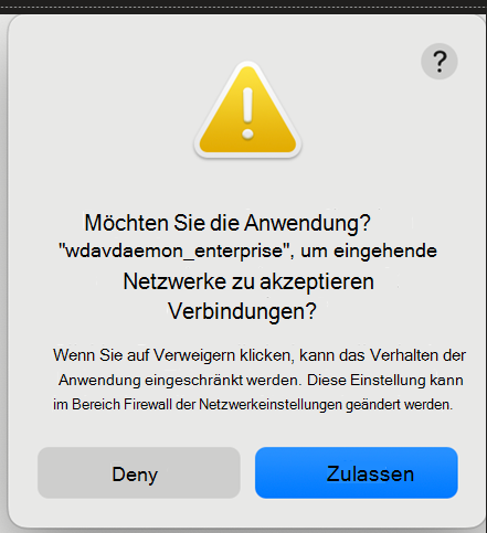 Screenshot: Aufforderungen zu eingehenden Netzwerkverbindungen