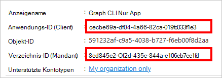 Screenshot der Anwendungs-ID der neuen App-Registrierung
