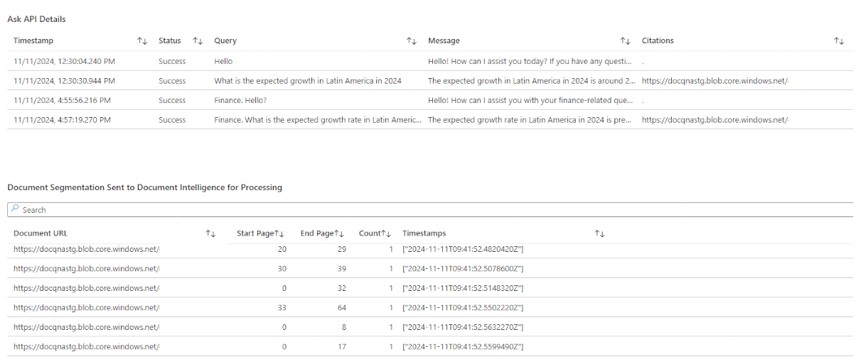 Screenshot der API und der Dokumentsegmentierungsdetails