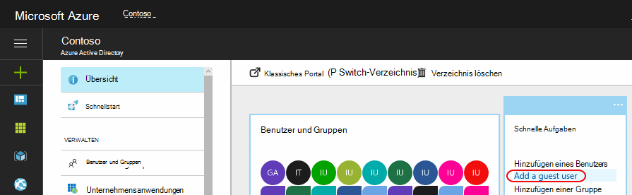 Hinzufügen eines Gastbenutzers mithilfe von Schnellaufgaben
