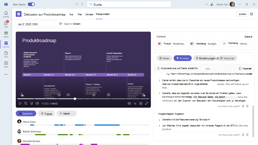 Screenshot der intelligenten Besprechungsbesprechung auf der Registerkarte 