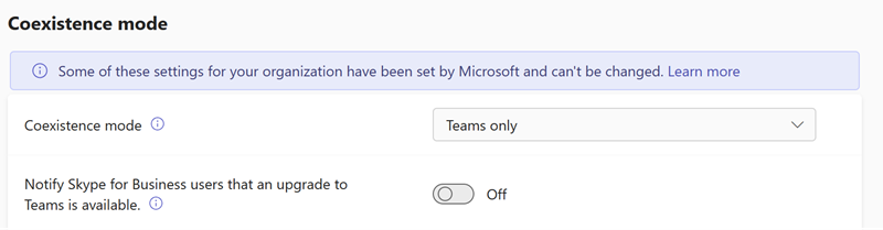 Screenshot der Einstellungen für den Teams-Upgrade-Koexistenzmodus im Teams Admin Center.