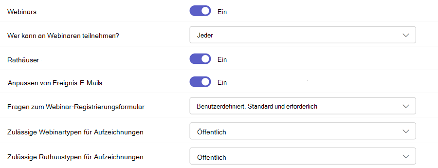 Screenshot der Teams-Ereignisrichtlinien im Teams Admin Center.