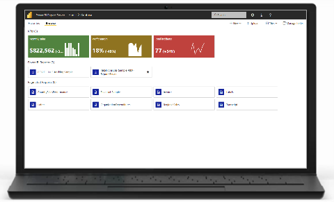 Das Foto zeigt einen Laptop, der das Webportal des Power BI-Berichtsservers anzeigt.