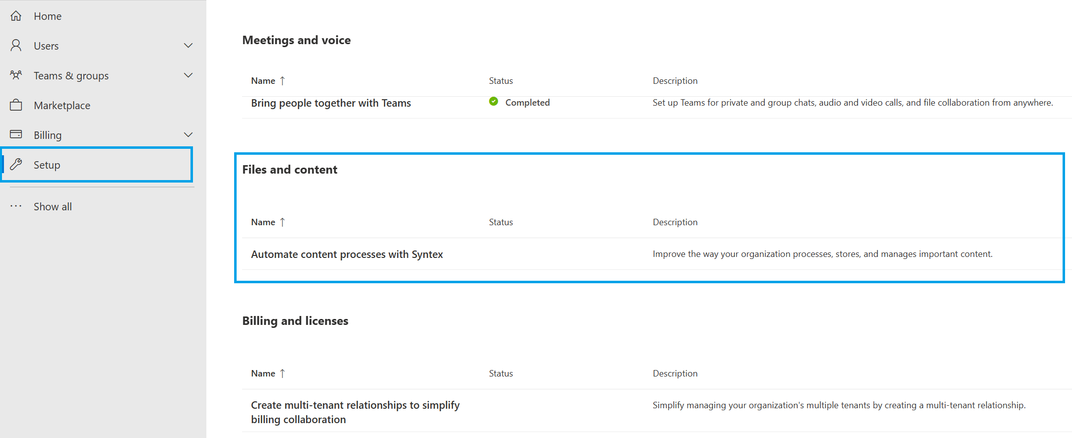 Microsoft 365 Admin Center Dateien und Inhalte