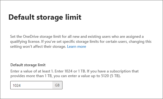 Standardspeicherlimit im SharePoint Admin Center