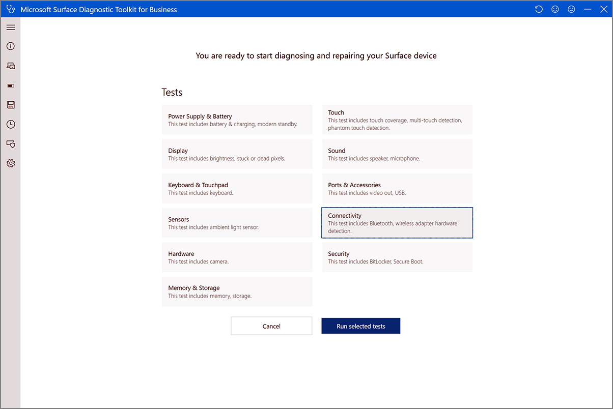 Wählen Sie Hardwaretests aus.