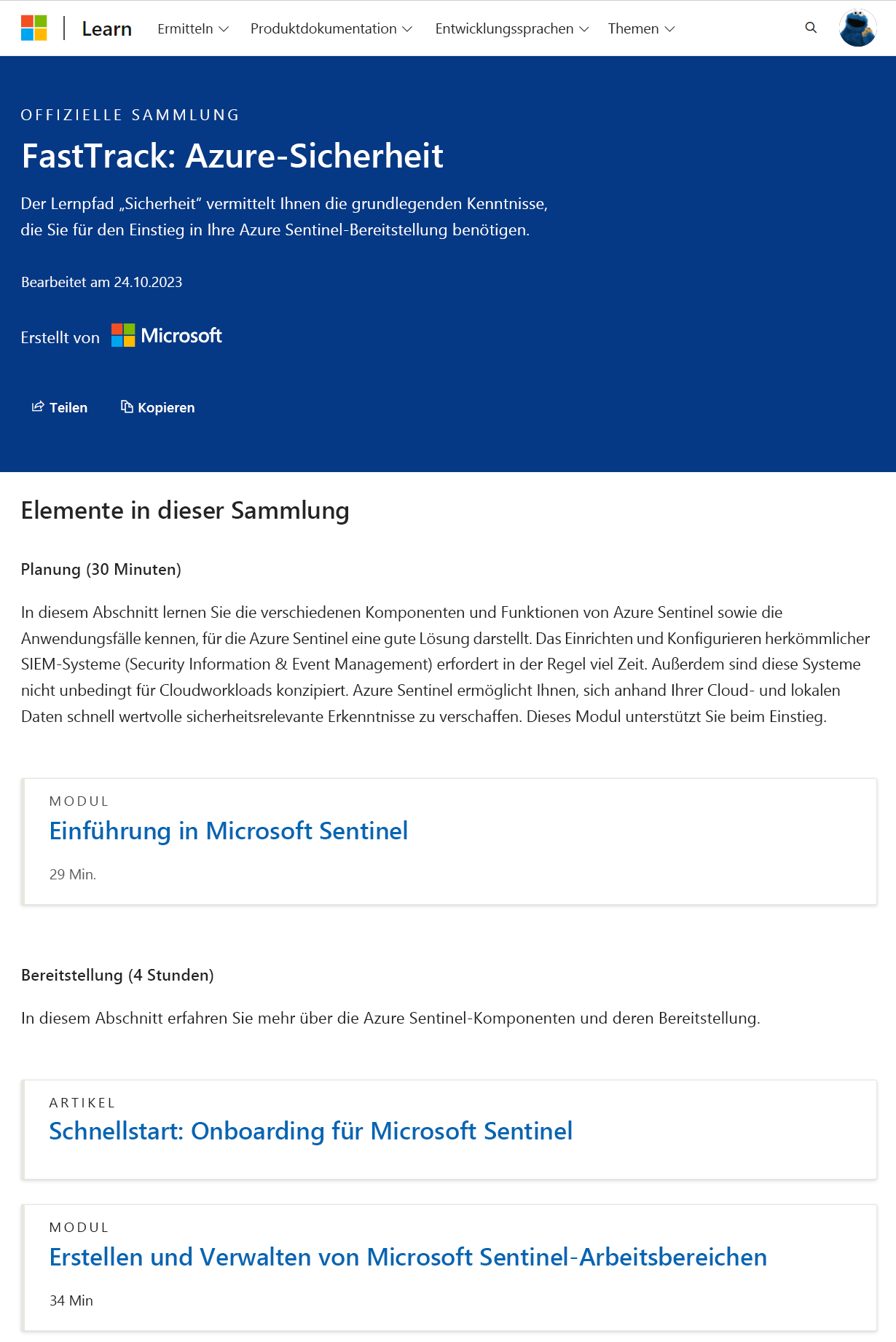 Screenshot der offiziellen Sammlung von FastTrack – Azure Security Official Collection von Microsoft