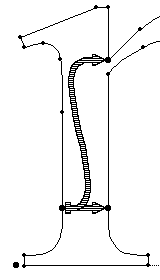 Screenshot showing the left stem of of the letter m. Arrows indicate links between pairs of control points.