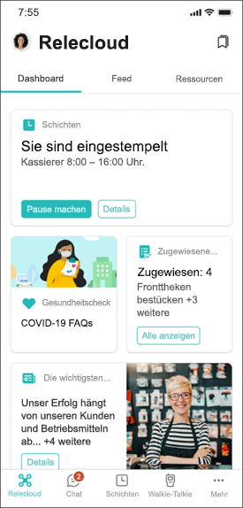 Abbildung der Viva Connections Dashboard, die für Information Worker entwickelt wurde.