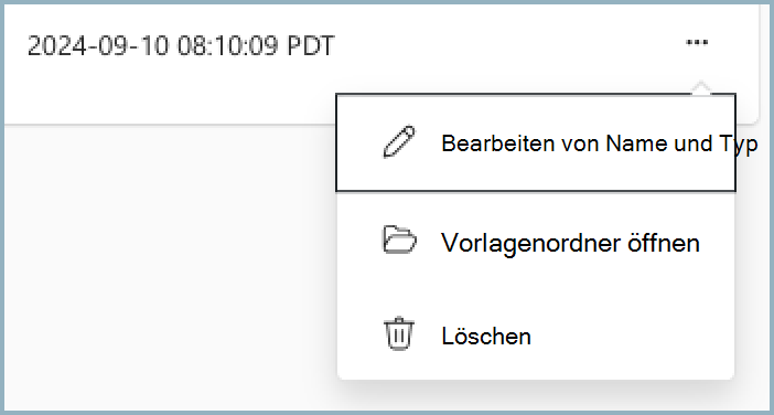 Screenshot des Dropdownmenüs des Vorlagenordners.