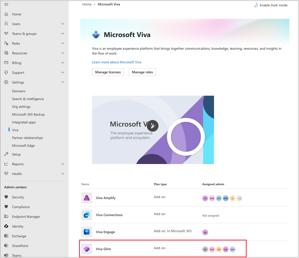 Screenshot: Viva Glint im Microsoft 365 Admin Center