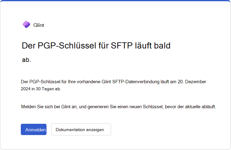 Screenshot der E-Mail zum Ablauf des PGP-Schlüssels, die Glint 30 Tage vor dem Ablaufdatum sendet.